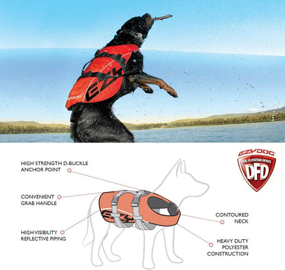 DFD Dog Life Jacket - Enhanced Safety Vest with 50% More Flotation, Adjustable Fit, Reflective Trim & Durable Grab Handle - X-Small, Red