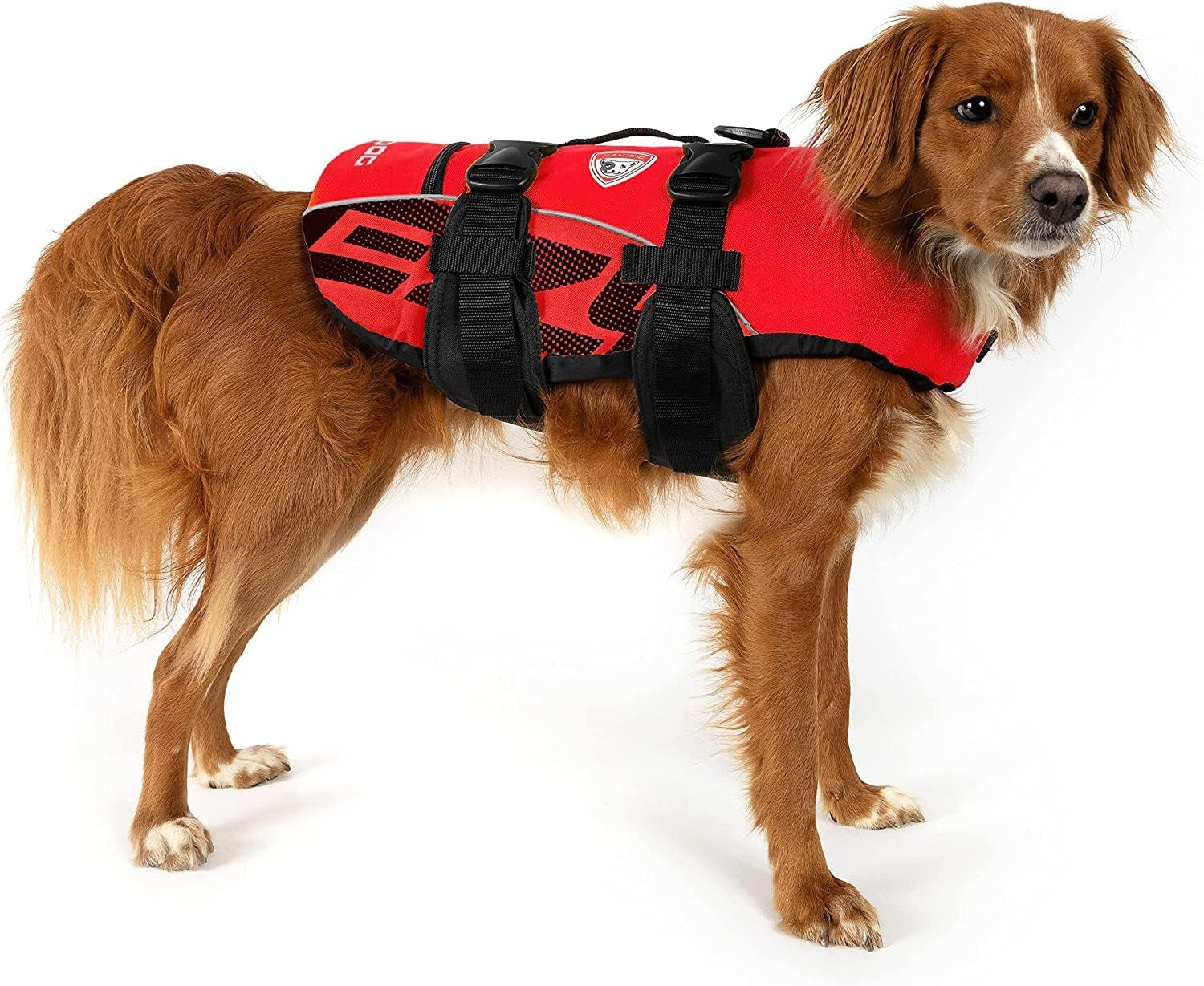 DFD Dog Life Jacket - Enhanced Safety Vest with 50% More Flotation, Adjustable Fit, Reflective Trim & Durable Grab Handle - X-Small, Red