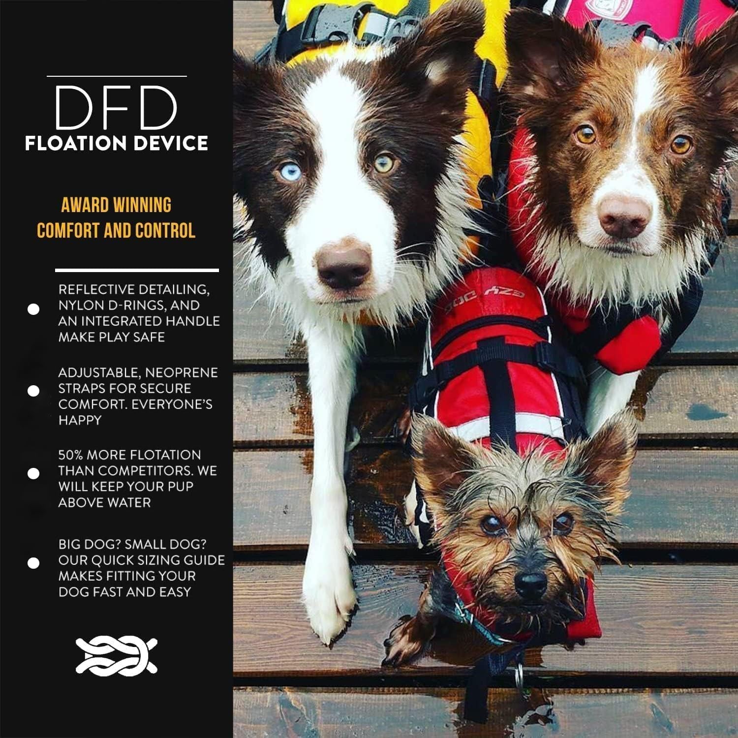 DFD Dog Life Jacket - Enhanced Safety Vest with 50% More Flotation, Adjustable Fit, Reflective Trim & Durable Grab Handle - X-Small, Red