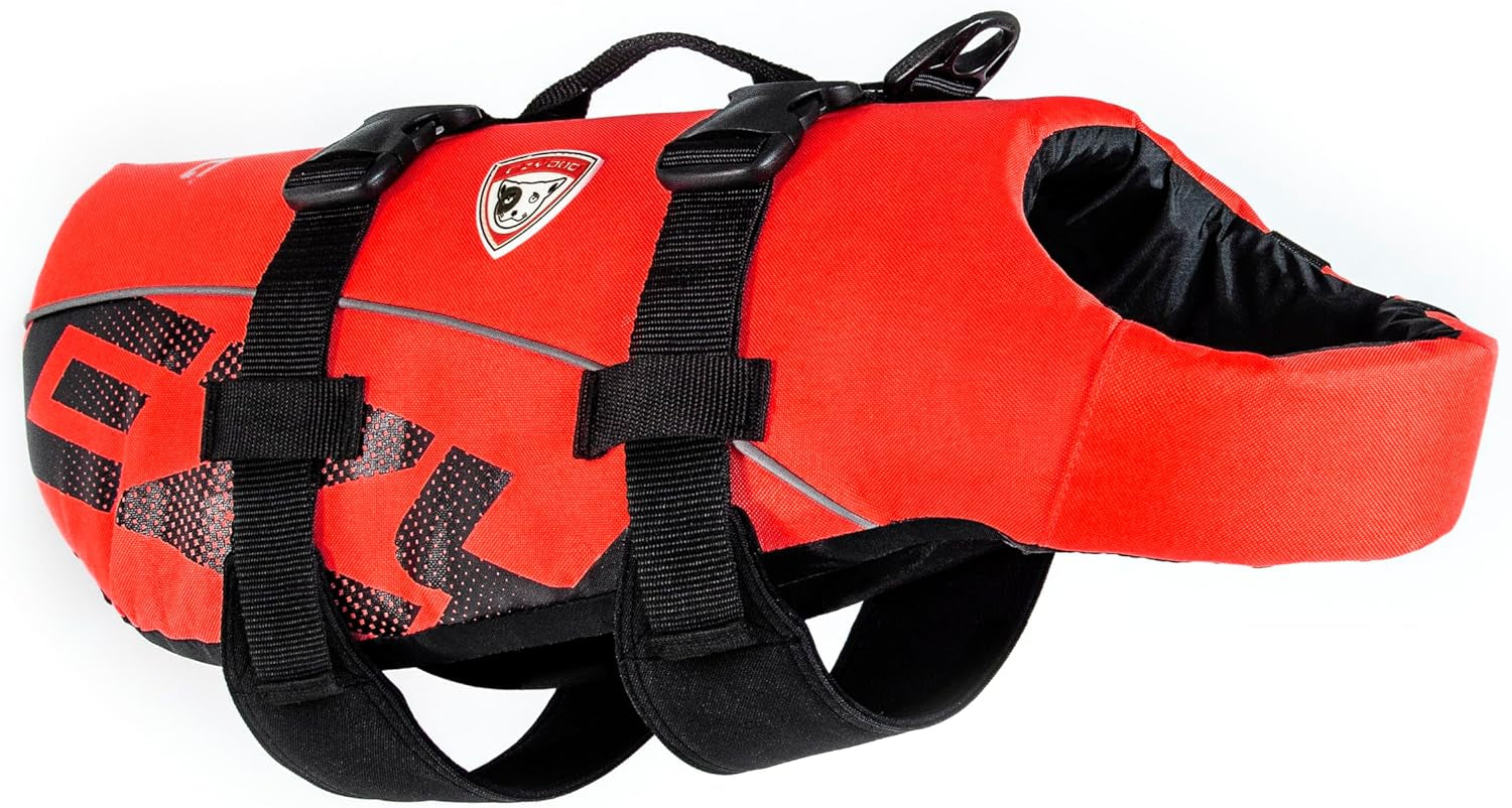 DFD Dog Life Jacket - Enhanced Safety Vest with 50% More Flotation, Adjustable Fit, Reflective Trim & Durable Grab Handle - X-Small, Red